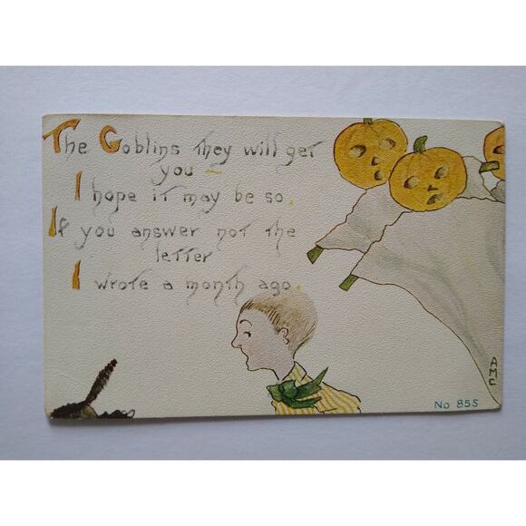 Antique Halloween Postcard Goblins Will Get You Series 855 FA Owen Unused AMC - Picture 4 of 4